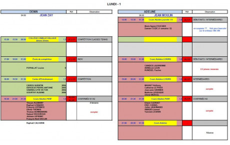 Planning des cours 2017/2018