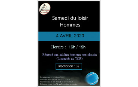 SAMEDI DU LOISIR HOMMES, SAMEDI 4 AVRIL DE 16H à 19H