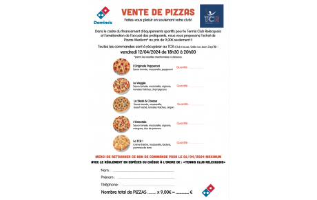 OPÉ &quot;COMMANDE DE PIZZAS&quot; AU TCR 